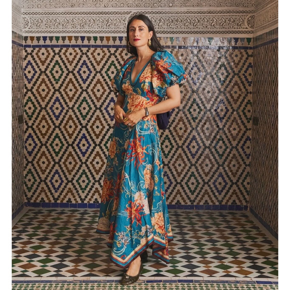 ALEMAIS fletcher puff-sleeve ramie midi dress US 6 - Picture 6 of 7